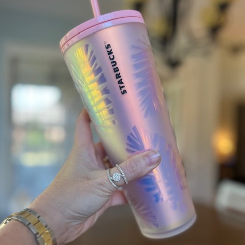 Starbucks 2019 Pink Iridescent Palm Leaf Tumbler
